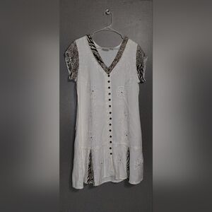 Raya Sun Cream and Brown Embroidered Dress (S)